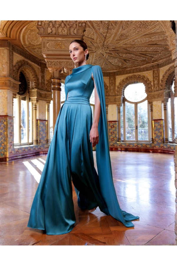 Abito da cerimonia azul in satin con pantaloni 2G96 di Couture Club