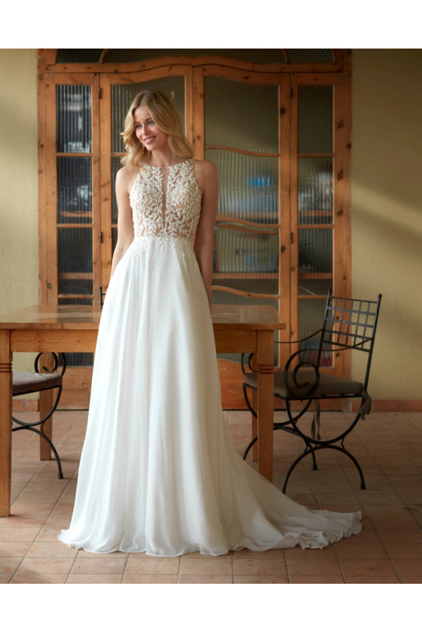 Malasya abito da sposa avorio in chiffon scivolato, di fara sposa