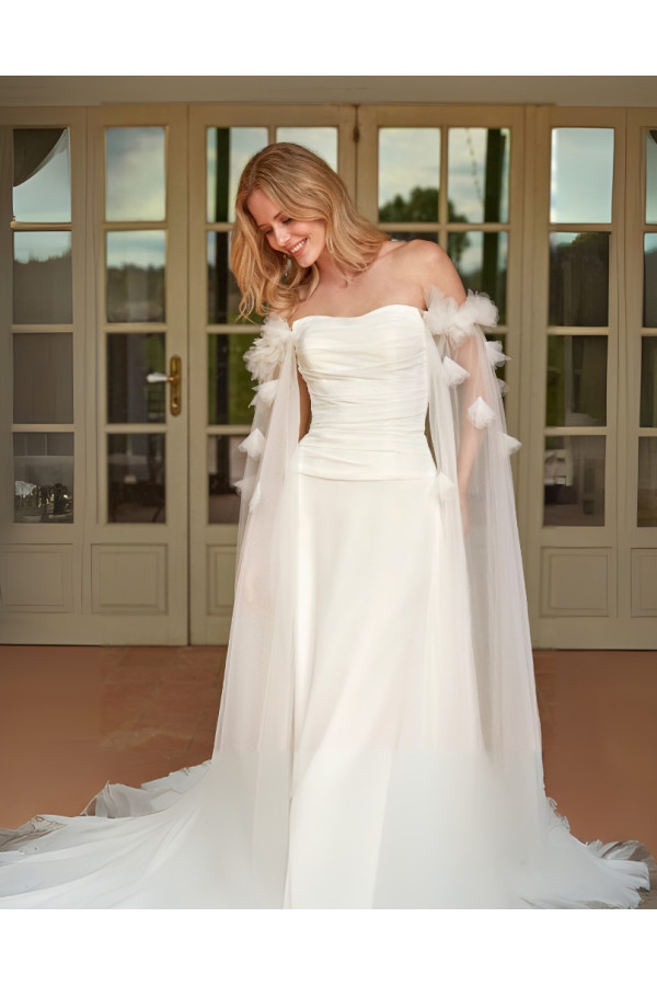 Narbona abito da sposa avorio in chiffon scivolato di Fara Sposa