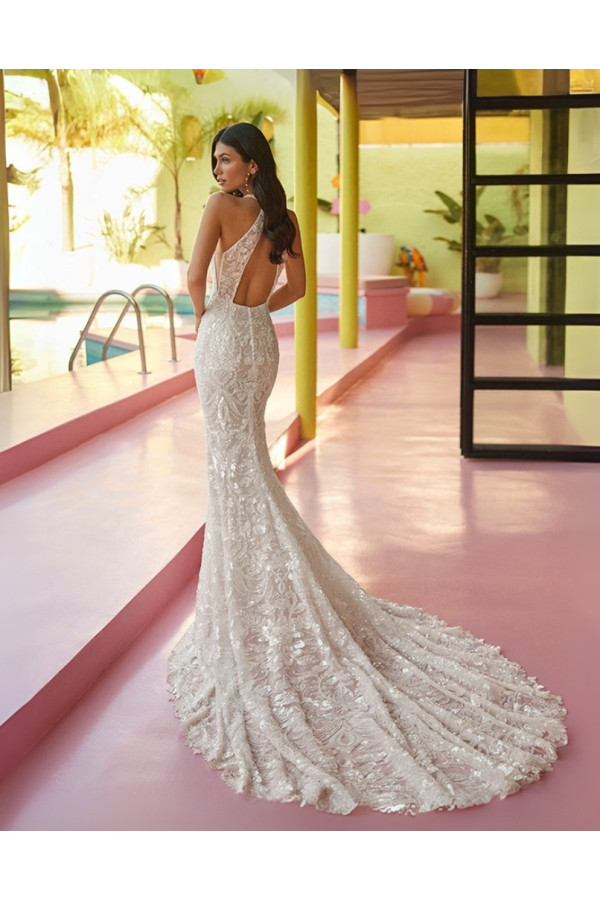 Abito da sposa avorio a sirena di pizzo di Luna Novias