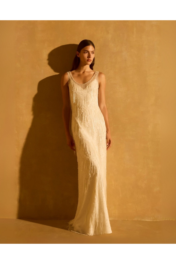 Abito da sposa avorio con frange scivolato di Jenny Pachkam