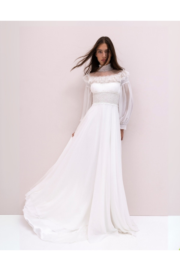 Abito da sposa avorio scivolato in chiffon di Jenny Pachkam