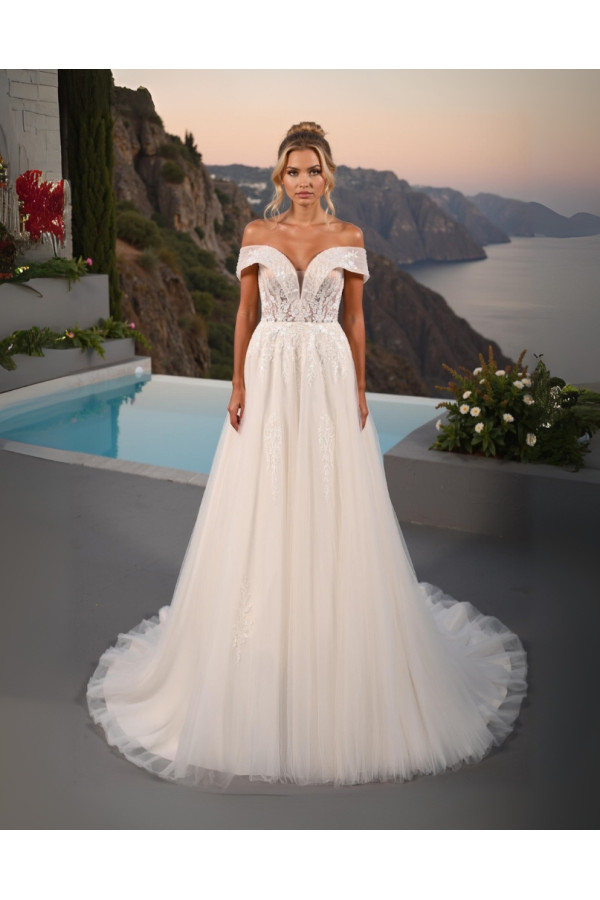Abito da sposa 26LV-28-MK-26, avorio, tulle, ampio, Lovely
