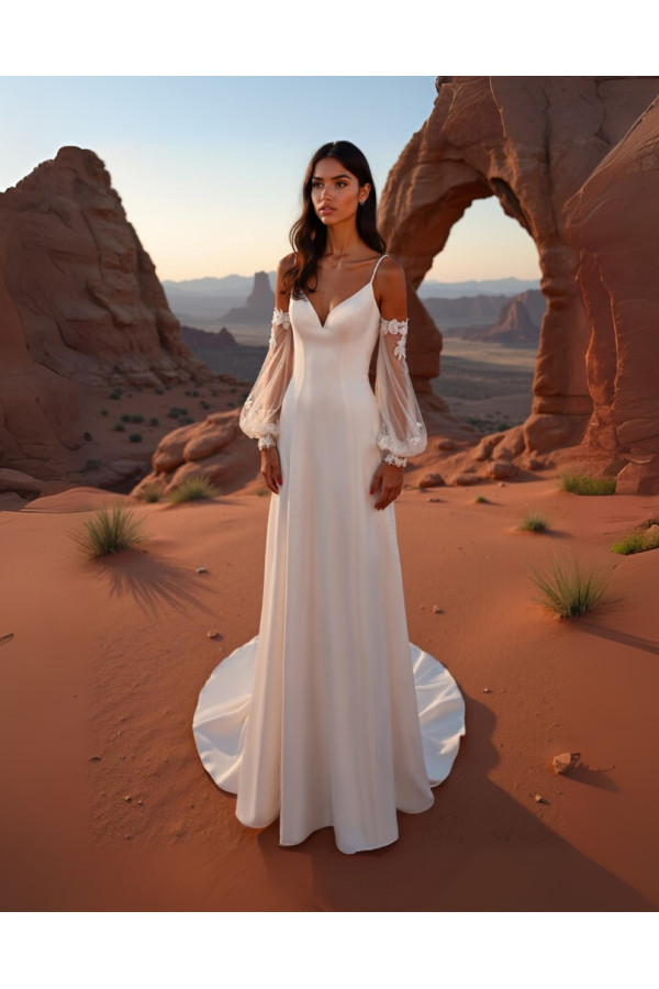 Abito da sposa 26JFY-07-MK-26, avorio, seta, scivolato, Just For You