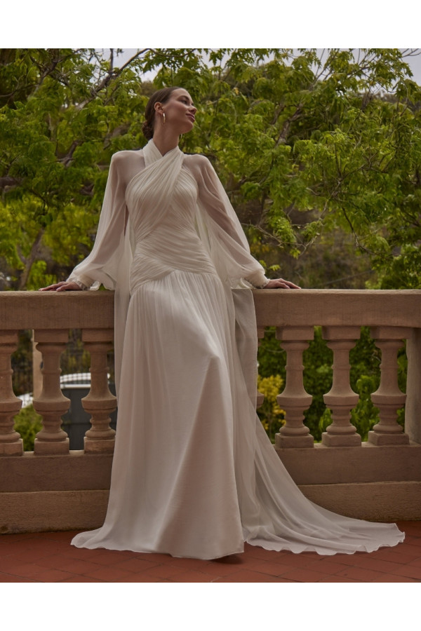 Grecia abito da sposa avorio scivolato in chiffon di Novia D'art