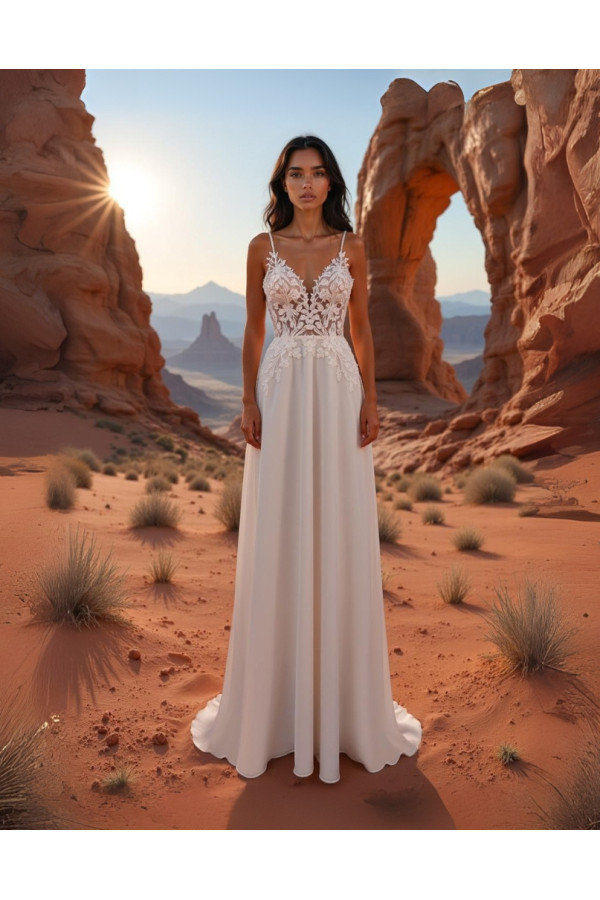 Abito da sposa 26JFY-01-MK-26, morbido, chiffon, avorio, Just For You