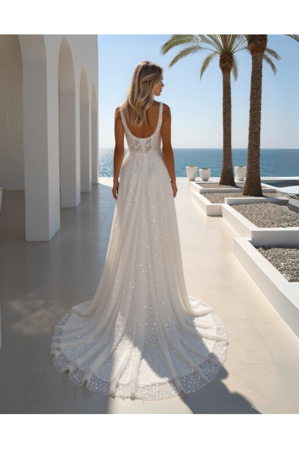 Abito da sposa Kristen, avorio, in pizzo di Alberto Palatchi