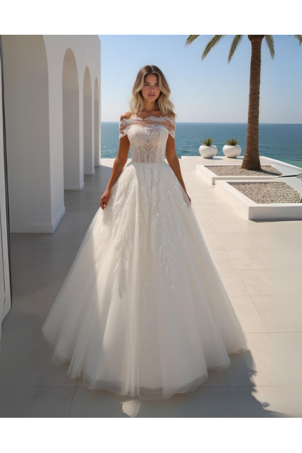 26 mk 21 Abito da sposa avorio in tulle ricamato di miss kelly