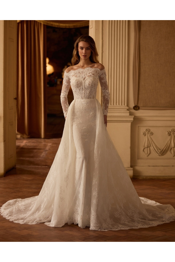 Abito da sposa Malgosia crep e pizzo, avorio di Alberto Palatachi