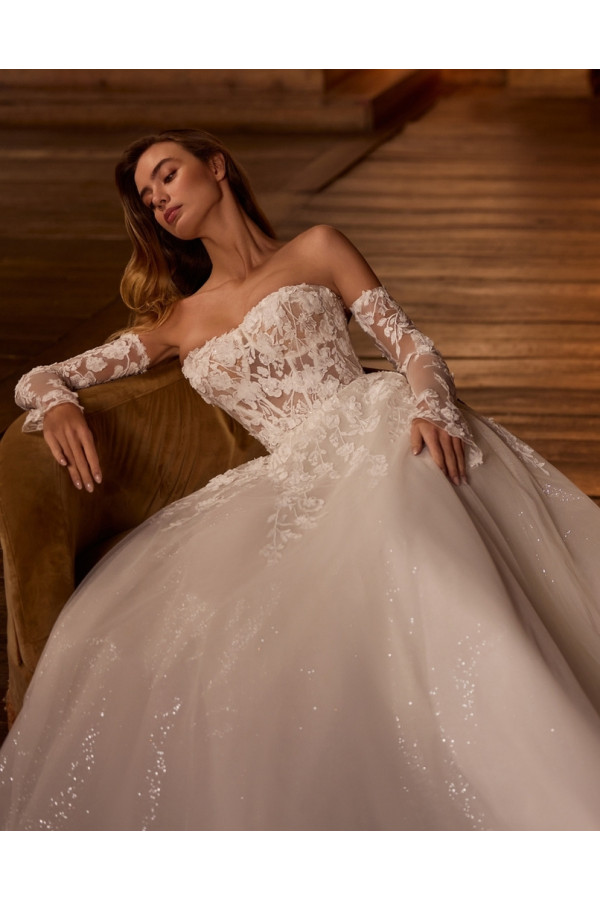 Karmen abito da sposa, avorio, in tulle, ampio, Alberto Palatachi