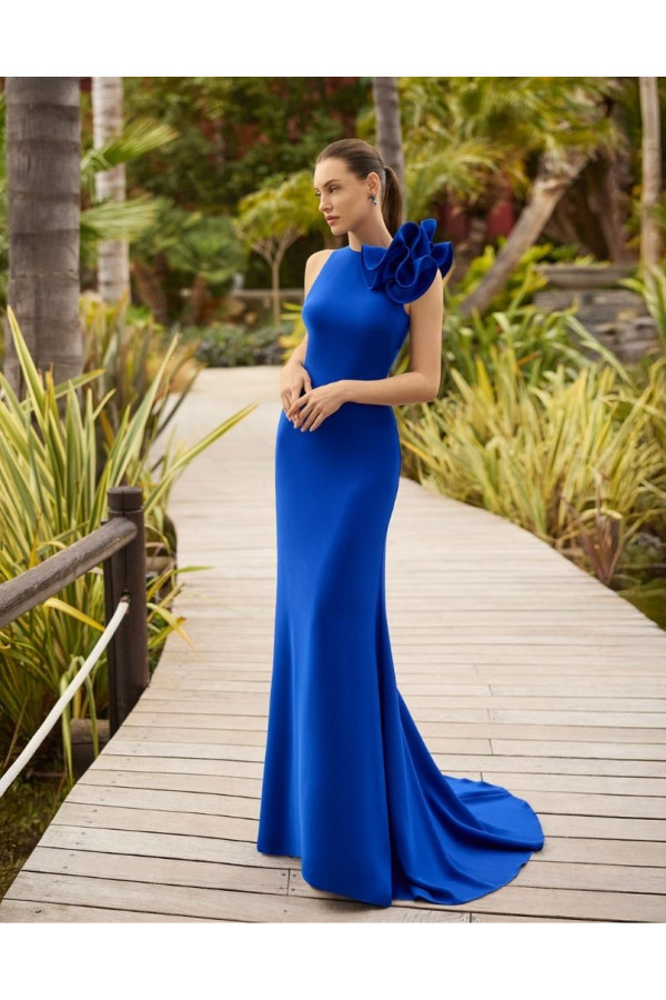 Abito da cerimonia donna blu in crep a sirena di aire barcelona