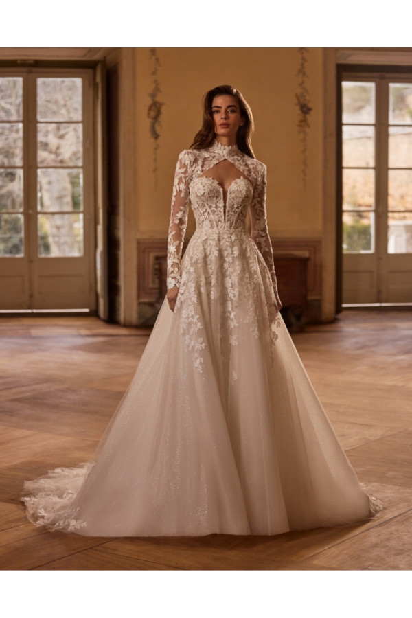 Jerry abito da sposa ampio avorio in pizzo di alberto palatchi