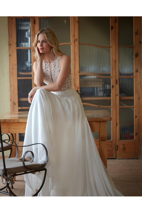 Malasya abito da sposa avorio in chiffon scivolato, di fara sposa