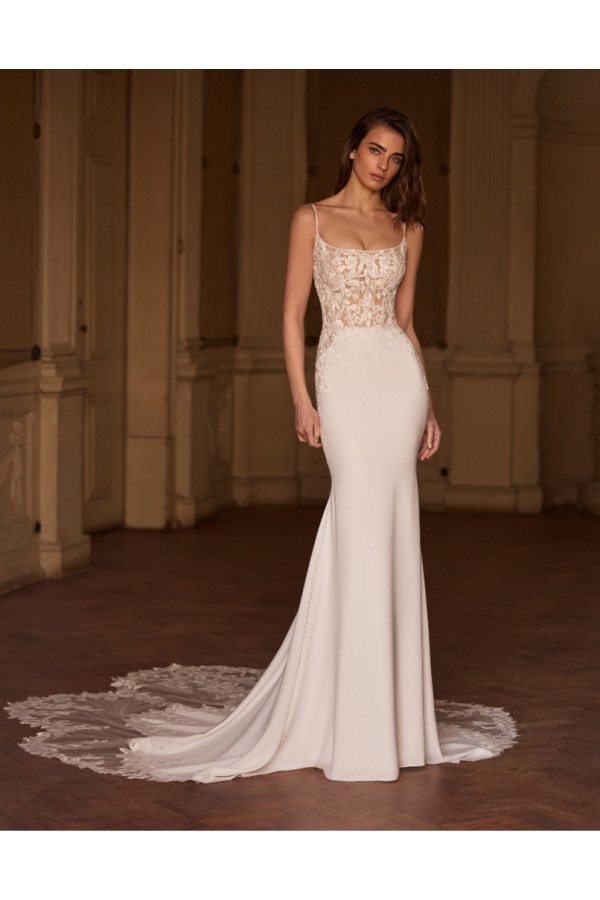 Abito da sposa Marylin avorio, in chiffon, sirena di Alberto Palatachi