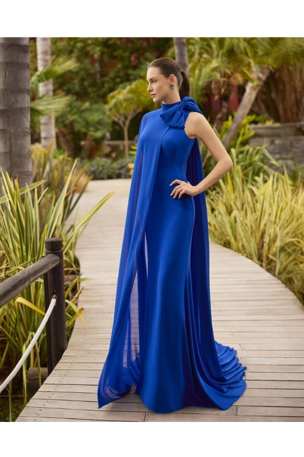 Abito da cerimonia donna blu in crep a sirena di aire barcelona