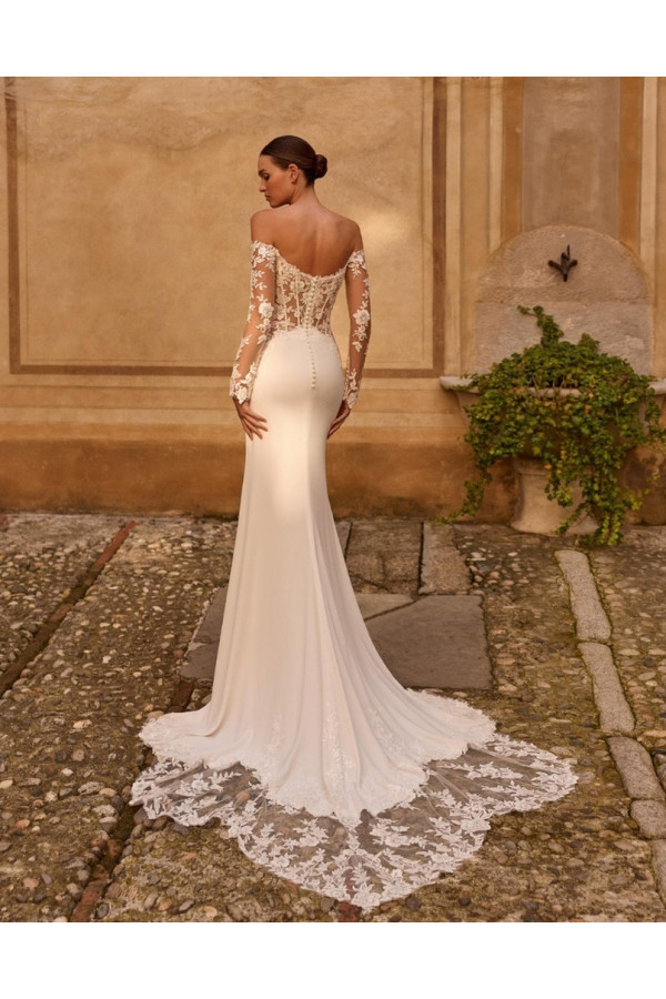 Abito da sposa Malika, avorio, sirena in crep Alberto Palatachi 2027