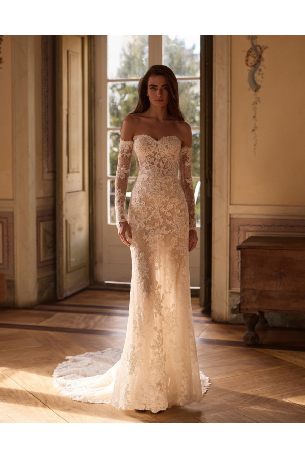 Abito da sposa Nieves, off white, sirena, in pizzo Alberto Palatachi