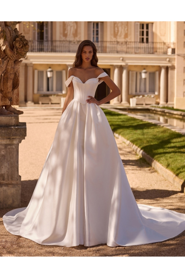 Agave, abito da sposa avorio in mikado di seta ampio, alberto palatchi