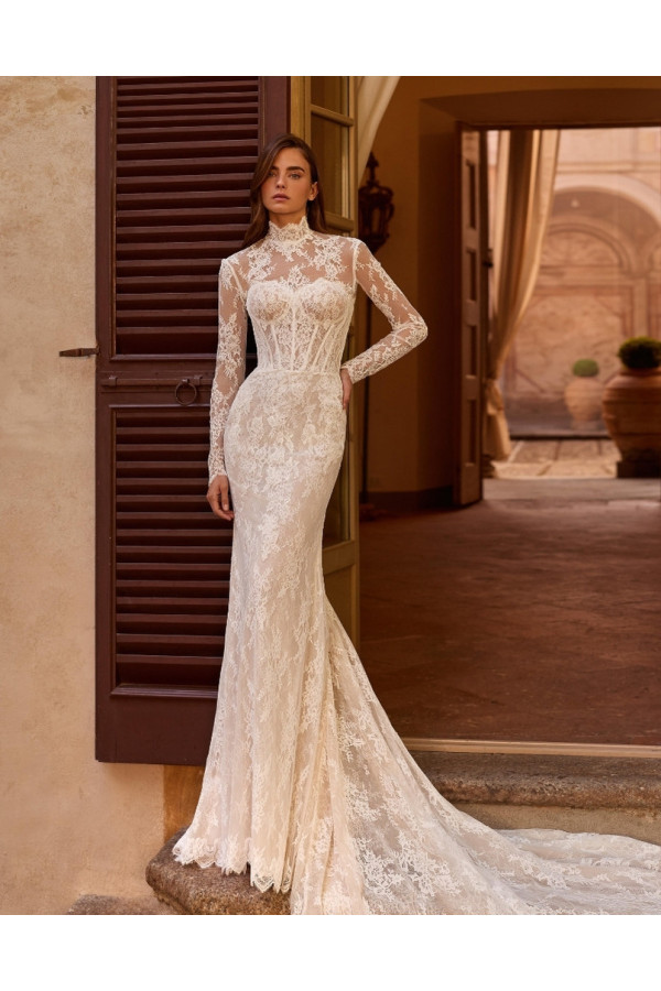 Abito da sposa Monali, avorio, sirena di pizzo. Alberto Palatachi 2027