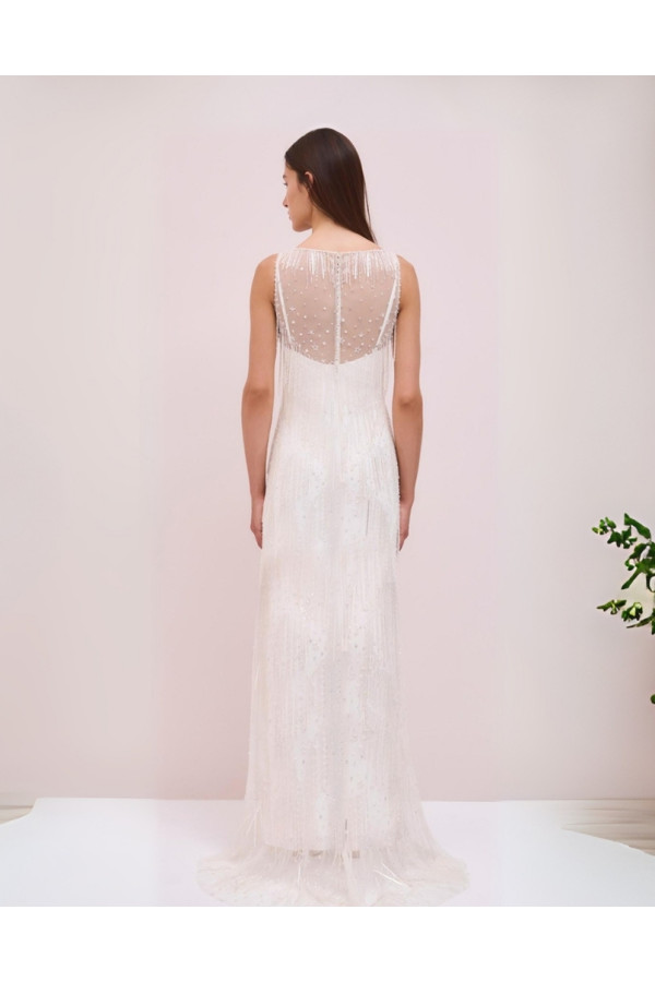 Abito da sposa avorio con frange scivolato di Jenny Pachkam