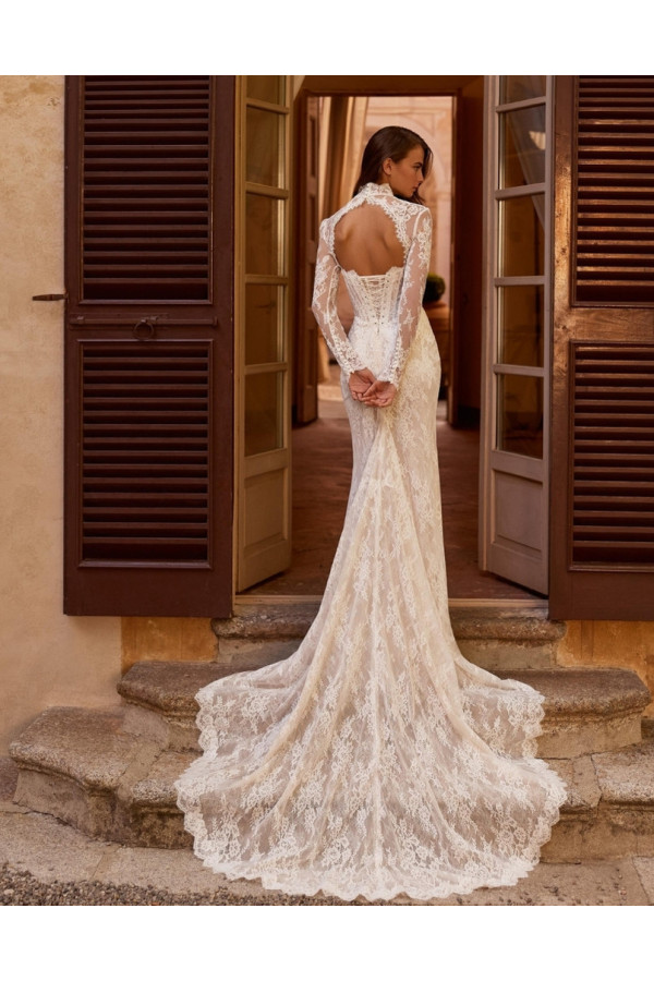 Abito da sposa Monali, avorio, sirena di pizzo. Alberto Palatachi 2027
