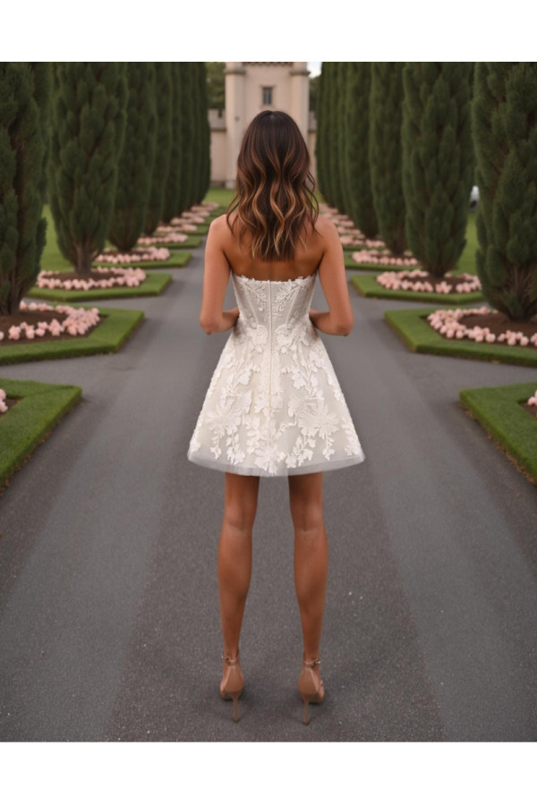 26YL 16 Abito da sposa avorio corto in pizzo di miss kelly