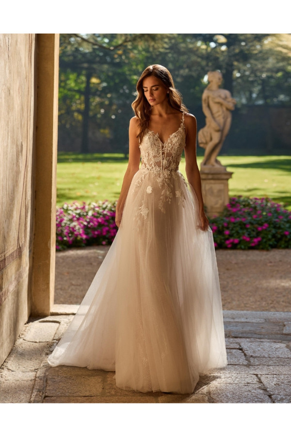 bito da sposa Ellie, avorio, tulle ricamato. Alberto Palatachi 2027