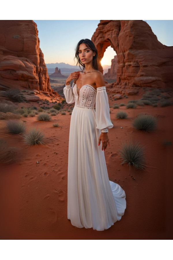 Abito da sposa 26JFY-13-MK-26, bianco, chiffon, scivolato,Just for you
