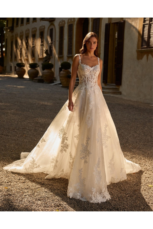 Abito da sposa Dulce, avorio, tulle ricamato. Alberto Palatachi 2027