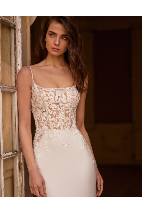 Abito da sposa Marylin avorio, in chiffon, sirena di Alberto Palatachi