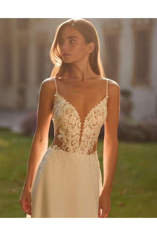 Abito da sposa Lena, avorio, scivolato in crep Alberto Palatachi 2027