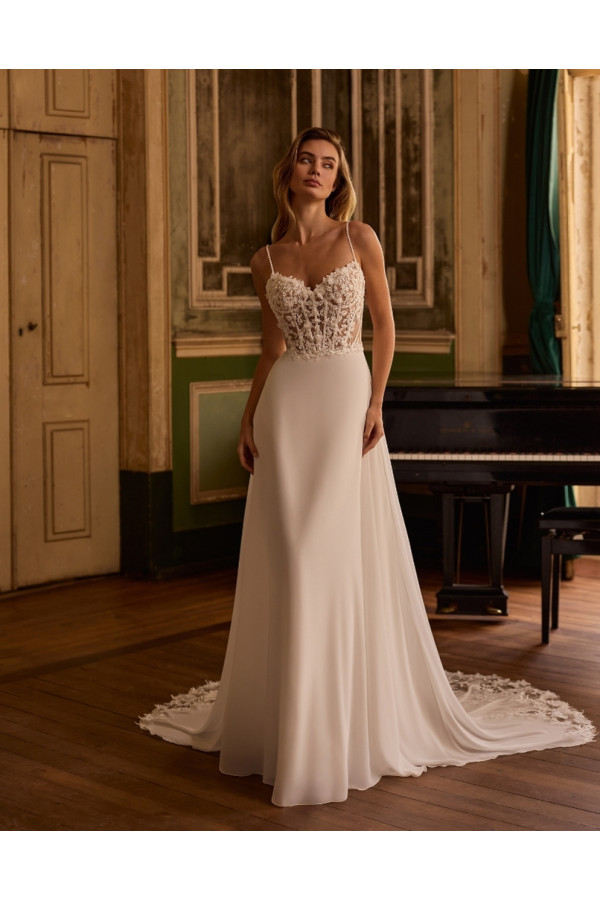 Abito da sposa Tyra, avorio, chiffon, di Alberto Palatachi