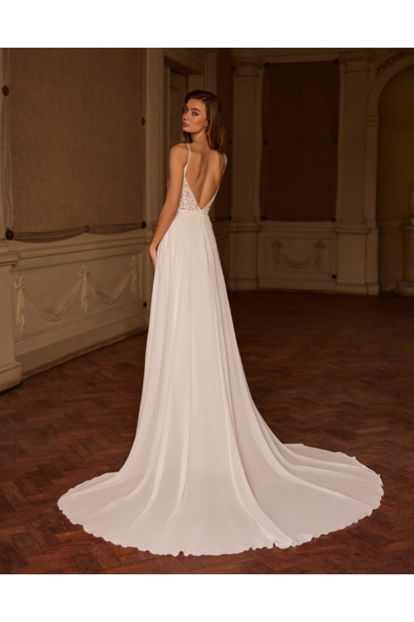 Abito da sposa Valeria, avorio, scivolato, chiffon, Alberto Palatachi