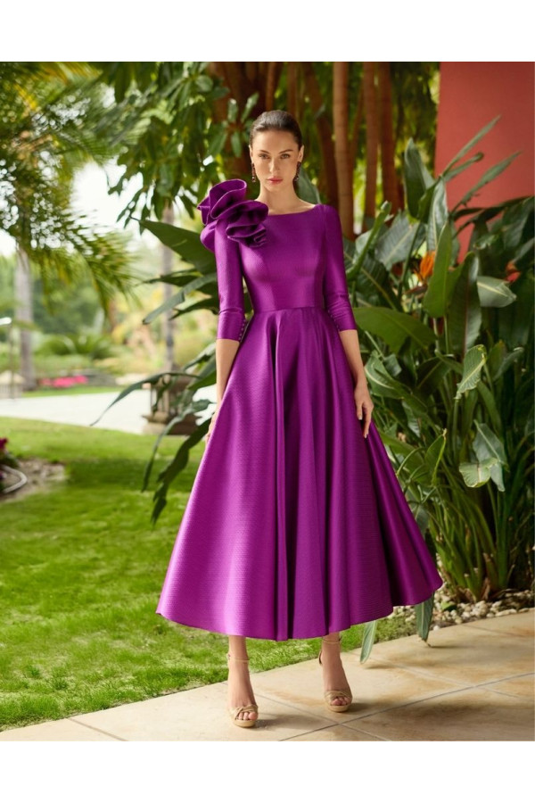 Abito da cerimonia fuxia di mikado di seta modello anni 20 di Aire