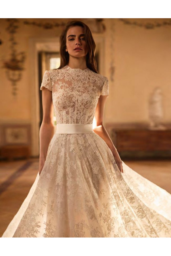 Alek abito da sposa alberto palatchi dalla linea ampia in pizzo avorio