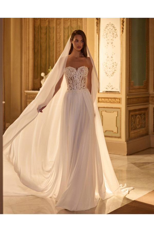 Abito da sposa Neda, off white, scivolato, chiffon Alberto Palatachi
