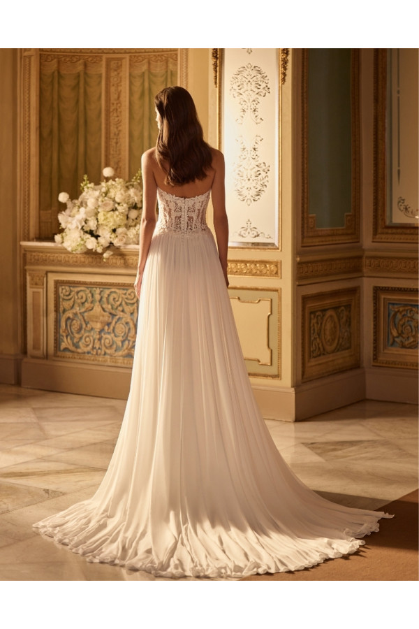 Abito da sposa Neda, off white, scivolato, chiffon Alberto Palatachi