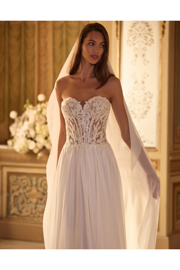 Abito da sposa Neda, off white, scivolato, chiffon Alberto Palatachi