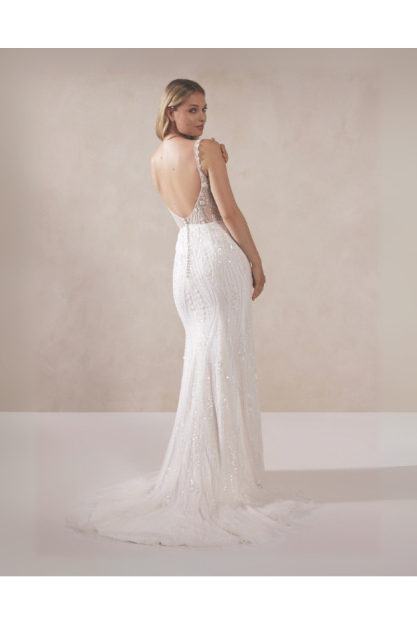 Lux abito da sposa avorio sirena di tulle ricamata di Adore