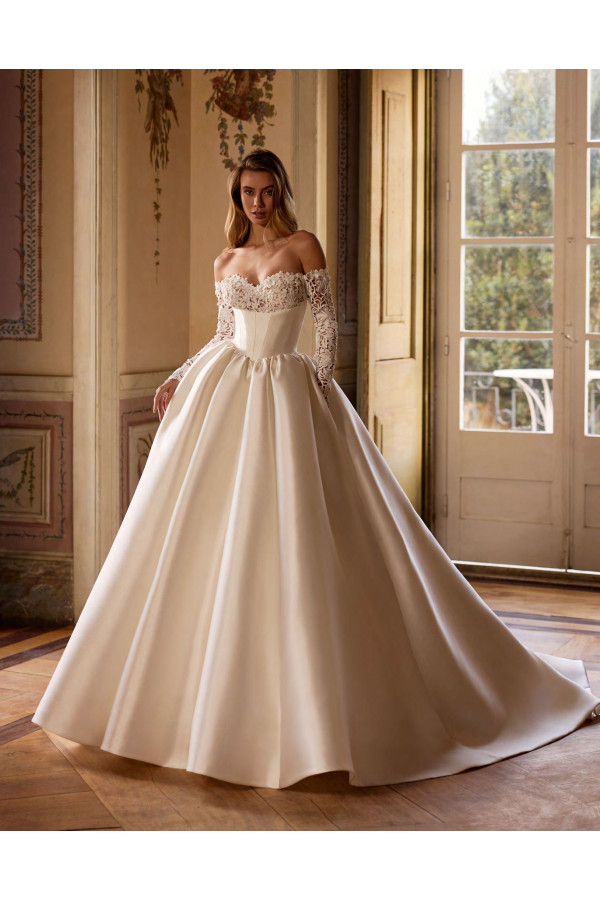 dautzen abito da sposa avorio in mikado ampio di alberto palatchi