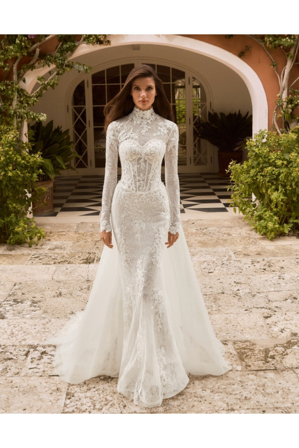 Abito da sposa Kay, avorio, chantilly e tulle di Alberto Palatchi