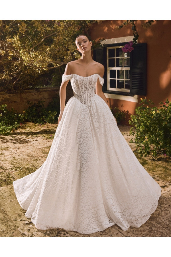 Abito da sposa Skipper, avorio, ampio, di pizzo di Alberto Palatachi