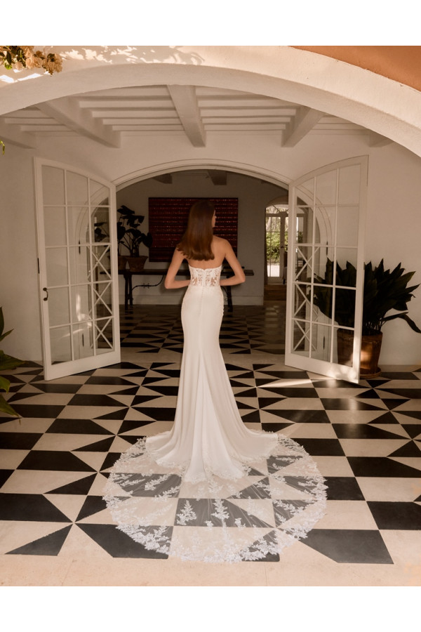 Abito da sposa Hedy, bianco, a sirena, crep, di Alberto Palatachi