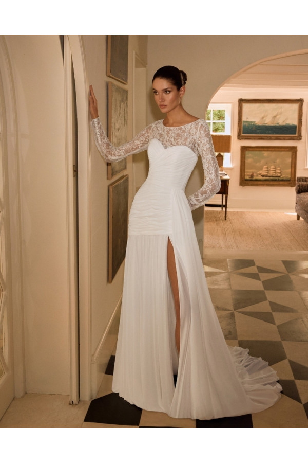 abito da sposa avorio in chiffon e perle ariadna alberto palatchi