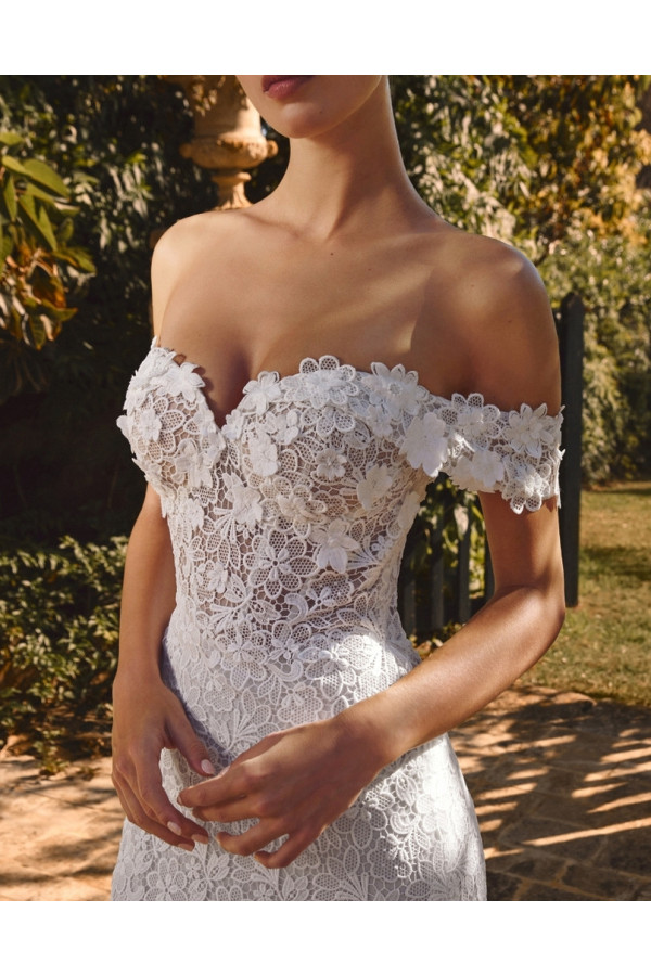 Abito da sposa Demi, avorio, a sirena, crep, Alberto Palatchi