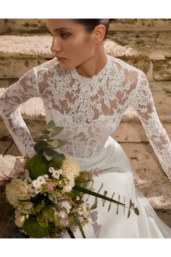 Abito da sposa Yaiza, avorio, tulle, a sirena, Alberto Palatachi 2025