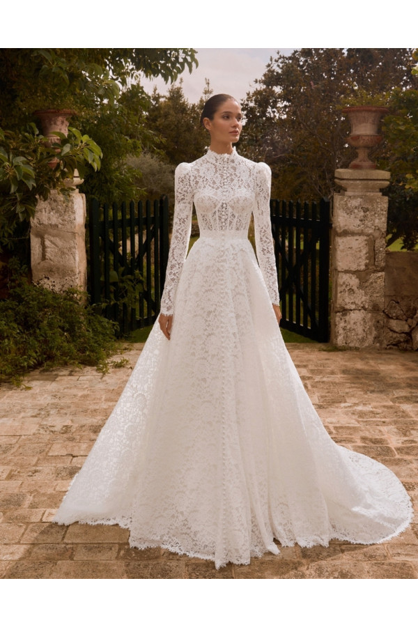 Abito da sposa Yaiza, avorio, tulle, a sirena, Alberto Palatachi 2025