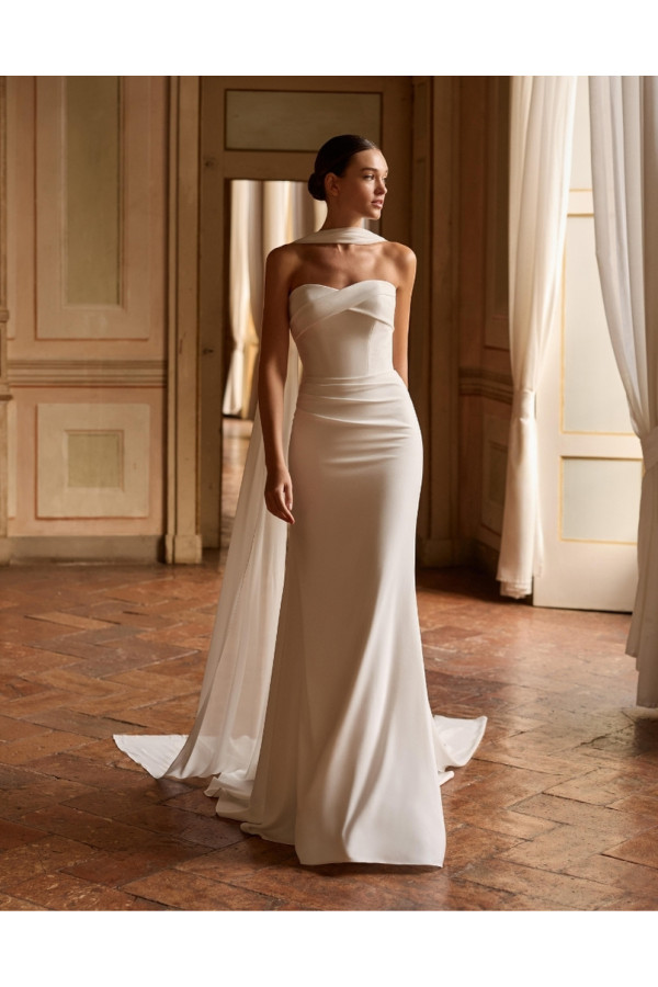 Abito da sposa Malin avorio, chiffon, sirena. Alberto Palatachi 2027