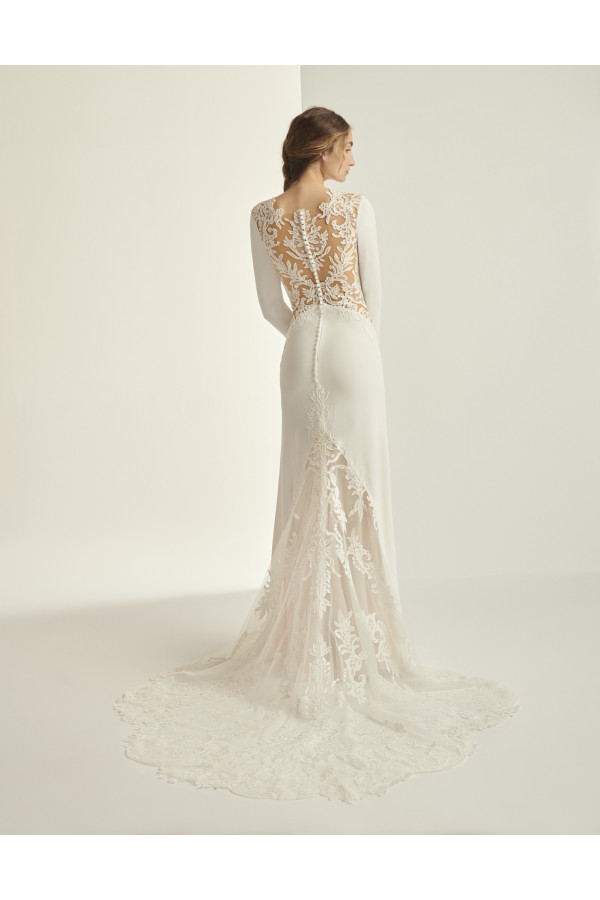 Abito da sposa Hedy, bianco, a sirena, crep, di Alberto Palatachi