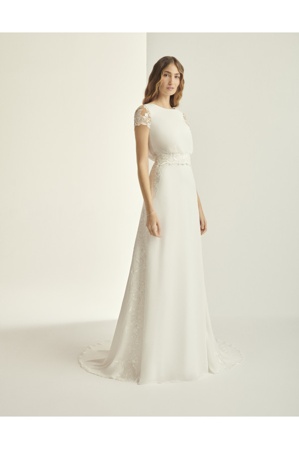 Abito da sposa Christiane, morbido, crep, bianco, Alberto Palatachi